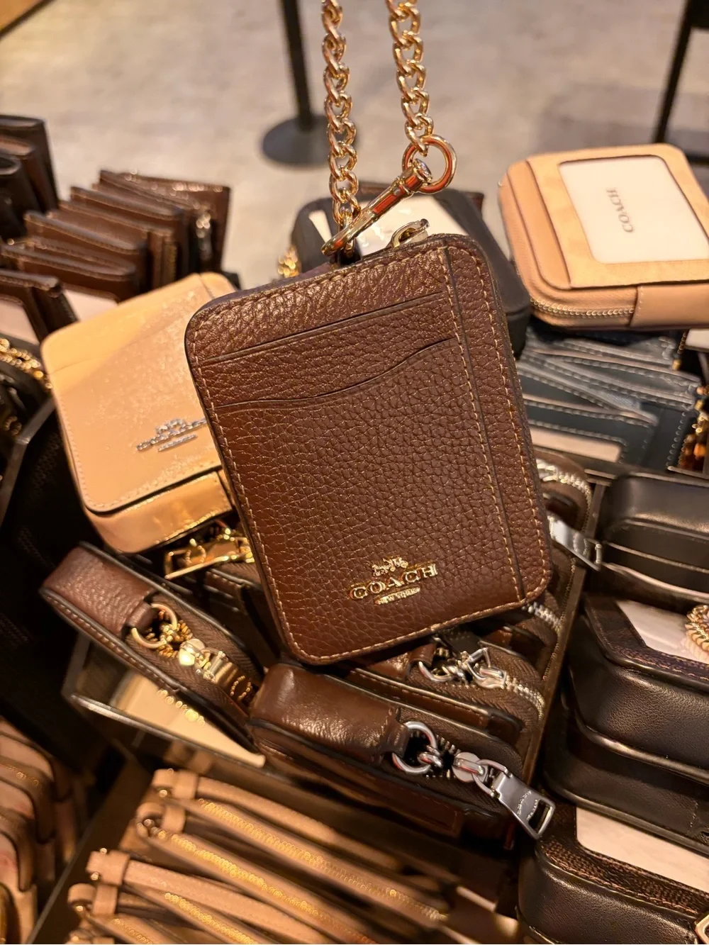 Coach Leather Zip chain card coin Wallets - with chain and card slots new